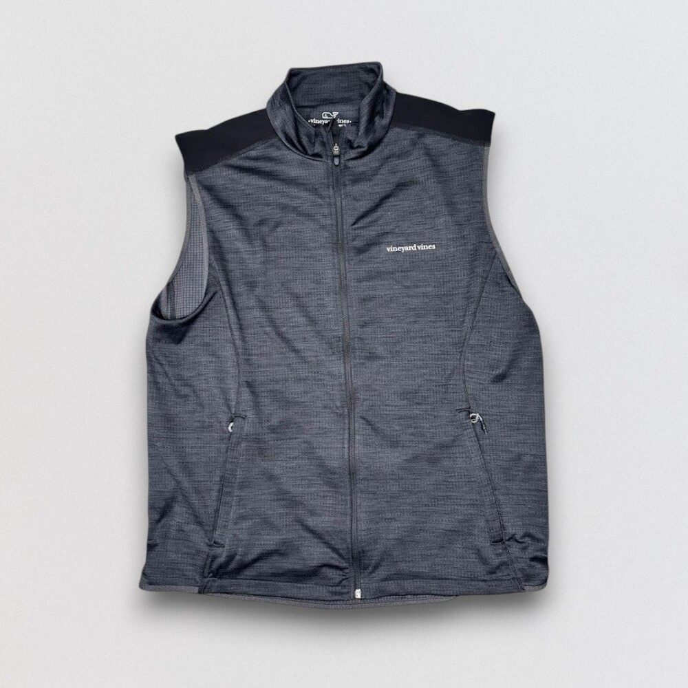 Heather Gray Black Full Zip Performance Golf Vest Lightweight Mens Large